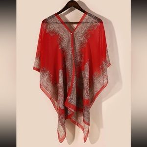 Stunning Red Shawl Scarf with Pearl Details